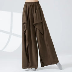 Elastic Waist Plain Ruffle Wide Leg Dance Pants