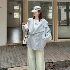 [2XL-4XL] Asymmetrical Zip-Up Plain Hoodie