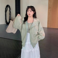 [XL-4XL] Drawstring Hooded Zip-Up Plain Jacket