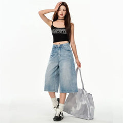 Mid Rise Plain Wide Leg Jorts