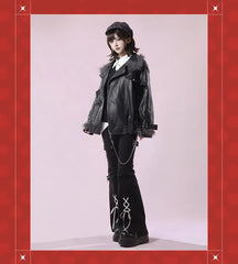 Mid Rise Buckled Lace-Up Flared Pants