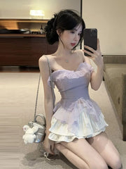 Plain Ruffle Tube Top / High Waist Plain Ruffle Mini A-Line Skort