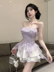 Plain Ruffle Tube Top / High Waist Plain Ruffle Mini A-Line Skort