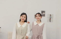 [L - 3XL] Mock Two-Piece Peter Pan Collar Long Sleeve A-Line Mini Dress
