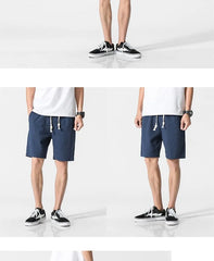 Plain Drawstring-Waist Linen Shorts