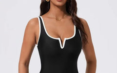 Notch Neck Contrast Trim Swimsuit