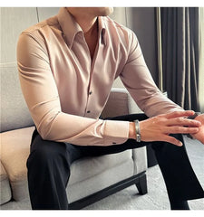 Long-Sleeve Collared Plain Button Up Shirt