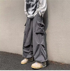 Unisex Drawstring-Waist Cargo Parachute Pants