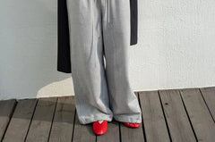 Elastic Waist Denim Panel Loose-Fit Wide-Leg Sweatpants