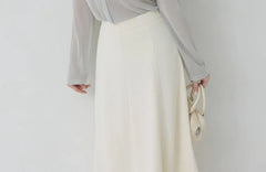 [L - 3XL] Plain Scoop Neck Long-Sleeve Cardigan