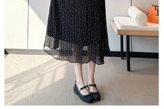 Maternity Long-Sleeve Tie-Neck Polka Dot Loose Fit Midi Dress