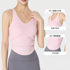V-Neck Plain Padded Sports Tank Top