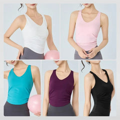 V-Neck Plain Padded Sports Tank Top