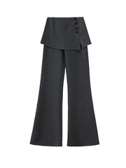 Mid Rise Plain Slit Skirt Overlay Flared Sweatpants