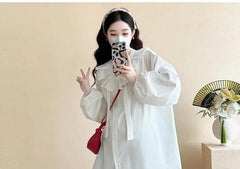 Maternity Long-Sleeve V-Neck Plain Ruffle Trim Blouse