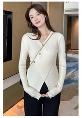 Maternity Long-Sleeve V-Neck Plain Ribbed Knit Top