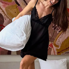 Spaghetti Strap V-Neck Lace Trim Chemise