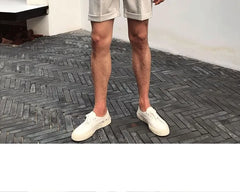 High Waist Plain Roll Up Hem Shorts