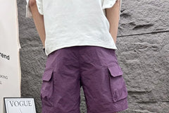 Drawstring Waist Plain Cargo Shorts