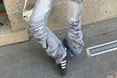 High Waist Washed Flared Jeans