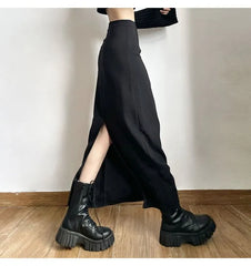 High Waist Plain Slit Maxi Pencil Skirt