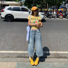 Low Waist Washed Wide Leg Jorts