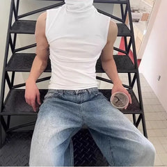 Sleeveless Mock Neck Plain Tank Top