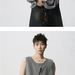 Mock Two-Piece Crewneck Plain Tank Top