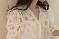 Long-Sleeve Plain Shirred Trim Cardigan