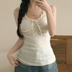 Scoop Neck Polka Dot Lettuce Edge Tank Top