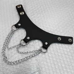 Layered Alloy Chain Faux Leather Bracelet