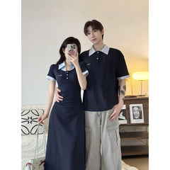 Couple Matching Short-Sleeve Maxi A-Line Polo Dress / Polo Shirt