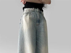 Mid Rise Washed Wide Leg Baggy Jeans