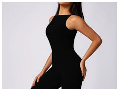 Sleeveless Plain Backless Flared Jumpsuit