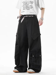Mid Waist Plain Wide Leg Cargo Pants