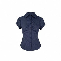Short Sleeve Striped Ruched Slim-Fit Shirt