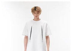 Elbow-Sleeve Crew Neck Two Tone Studded T-Shirt