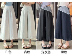 Set: High Waist Plain Frill Trim Cropped Wide Leg Pants + Lace Decorative Hem