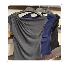 Short-Sleeve Off Shoulder Plain Crop Top