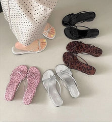 Leopard Print / Plain Wedge Slide Sandals