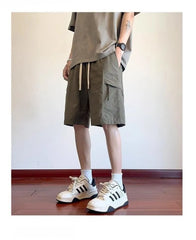 Drawstring Waist Plain Cargo Shorts