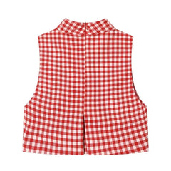 Mock Neck Gingham Slit Crop Tank Top / Mid Rise Ruched  Straight Leg Capri Pants