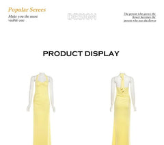 Halter V-Neck Plain Ruched Open Back Maxi Bodycon Dress