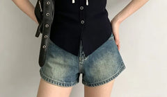 Sleeveless Sailor Collar Tie Neck Button-Up Slim-Fit Knit Top