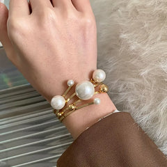 Faux Pearl Layered Open Bangle