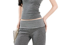 Scoop Neck Polka Dot Striped Panel Racerback Crop Tank Top / Low Rise Flared Pants