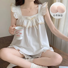 Pajama Set: Ruffle Padded Camisole Top + Shorts