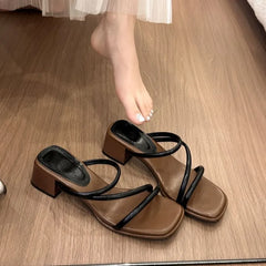 Chunky Heel Square Toe Strappy Sandals