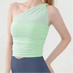 Sport Single Shoulder Plain Ruched Camisole Top