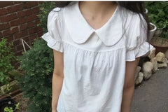 Short Sleeve Collared Ruffle Blouse